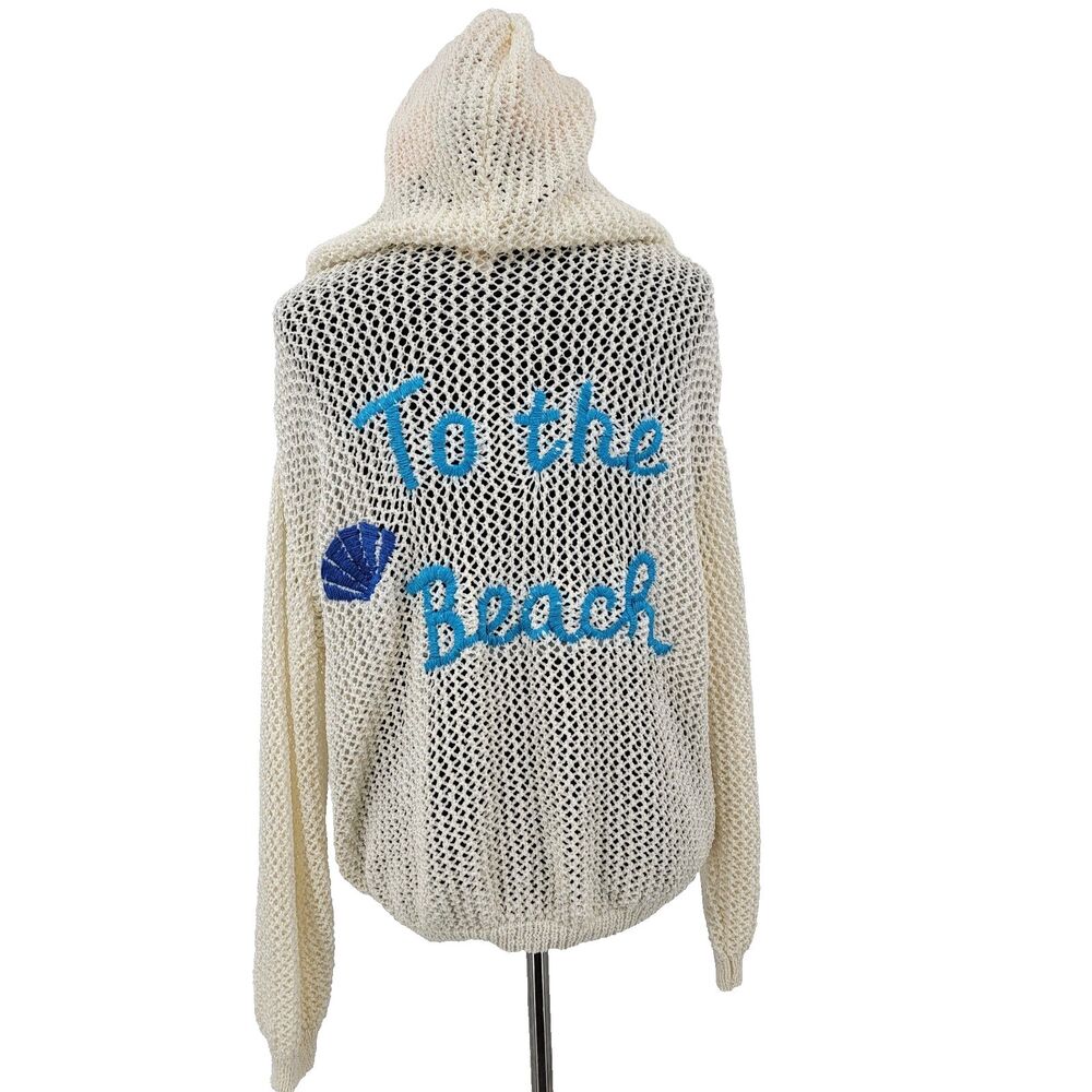 Surf Gypsy Womens S Beige Long Sleeve "To the Beach" Open Knit Weekender Hoodie